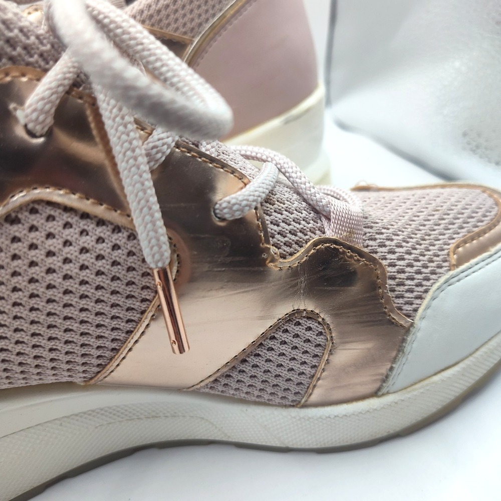 Michael Kors Markie Bootie Pink Sneakers Rose Gold Shoes Size 9.5 Stretch Knit - Picture 11 of 16